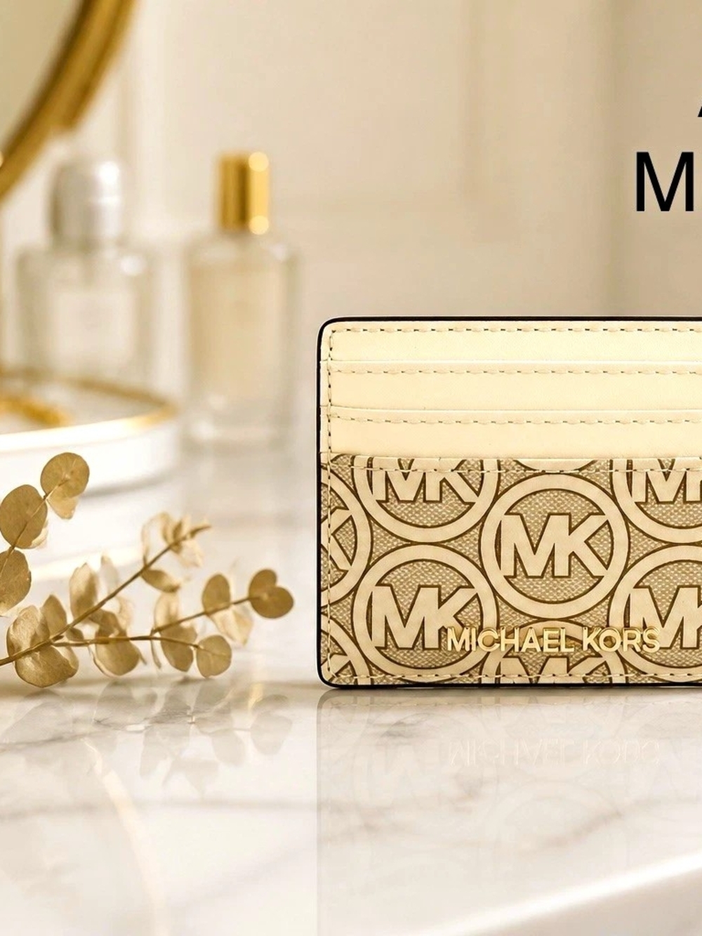 Michael Kors Women’s Beige/White Leather Logo ID Holder Card Case